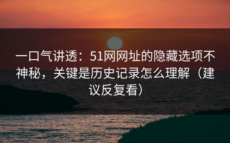 一口气讲透：51网网址的隐藏选项不神秘，关键是历史记录怎么理解（建议反复看）